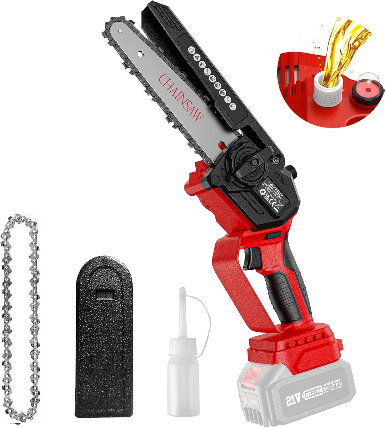 Avhrit Mini Trononneuse à Batterie, 8 Pouces, 8000 mAh Trononneuse lectrique Sans Fil Brushless avec 2 Batteries 4.0 Ah et Système de Lubrification, Idéale pour Branches, Cour et Jardin