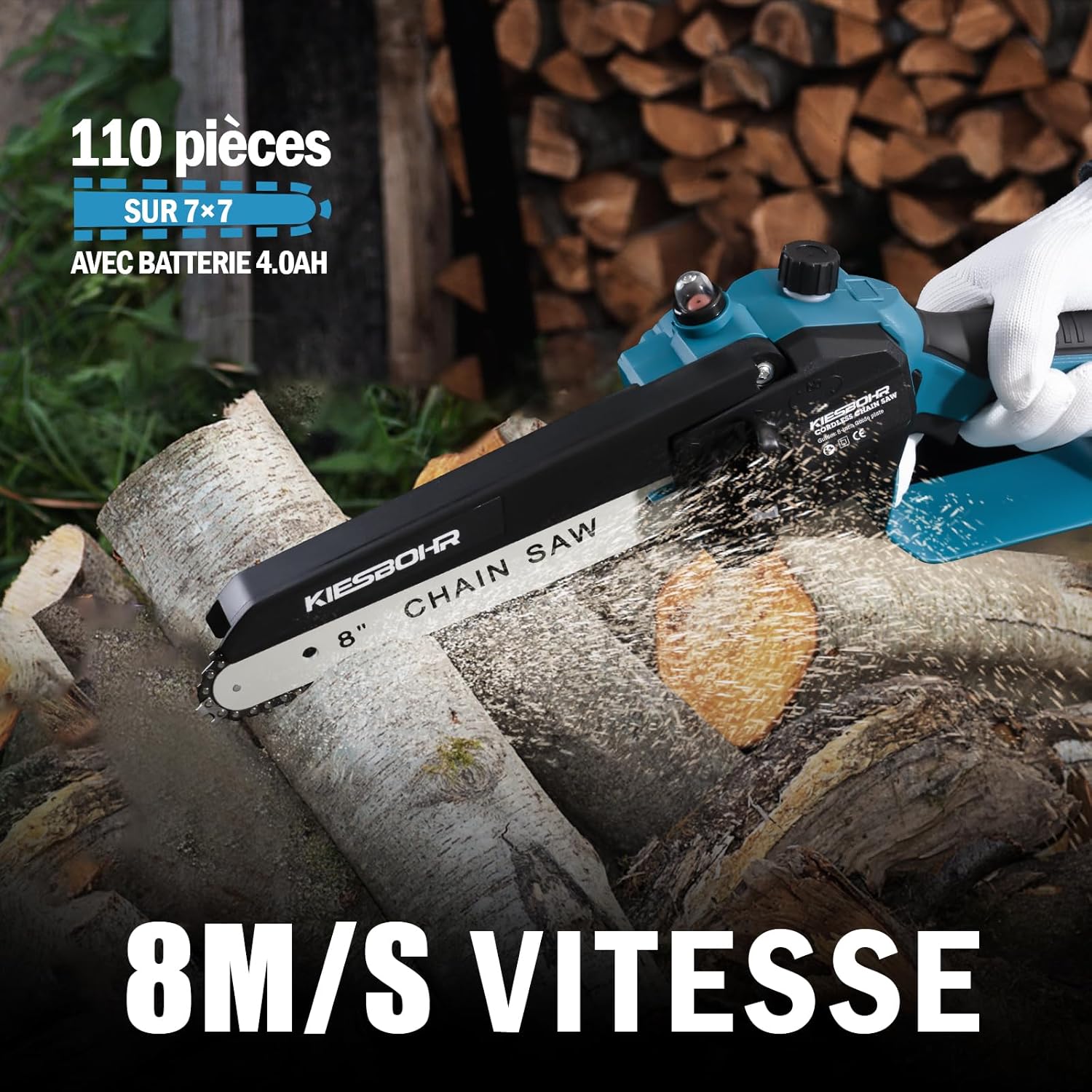 KIESBOHR Trononneuse sans balais 6 pouces avec lubrification améliorée de la chane, compatible avec la batterie Makita 18V（sans batterie ni chargeur）