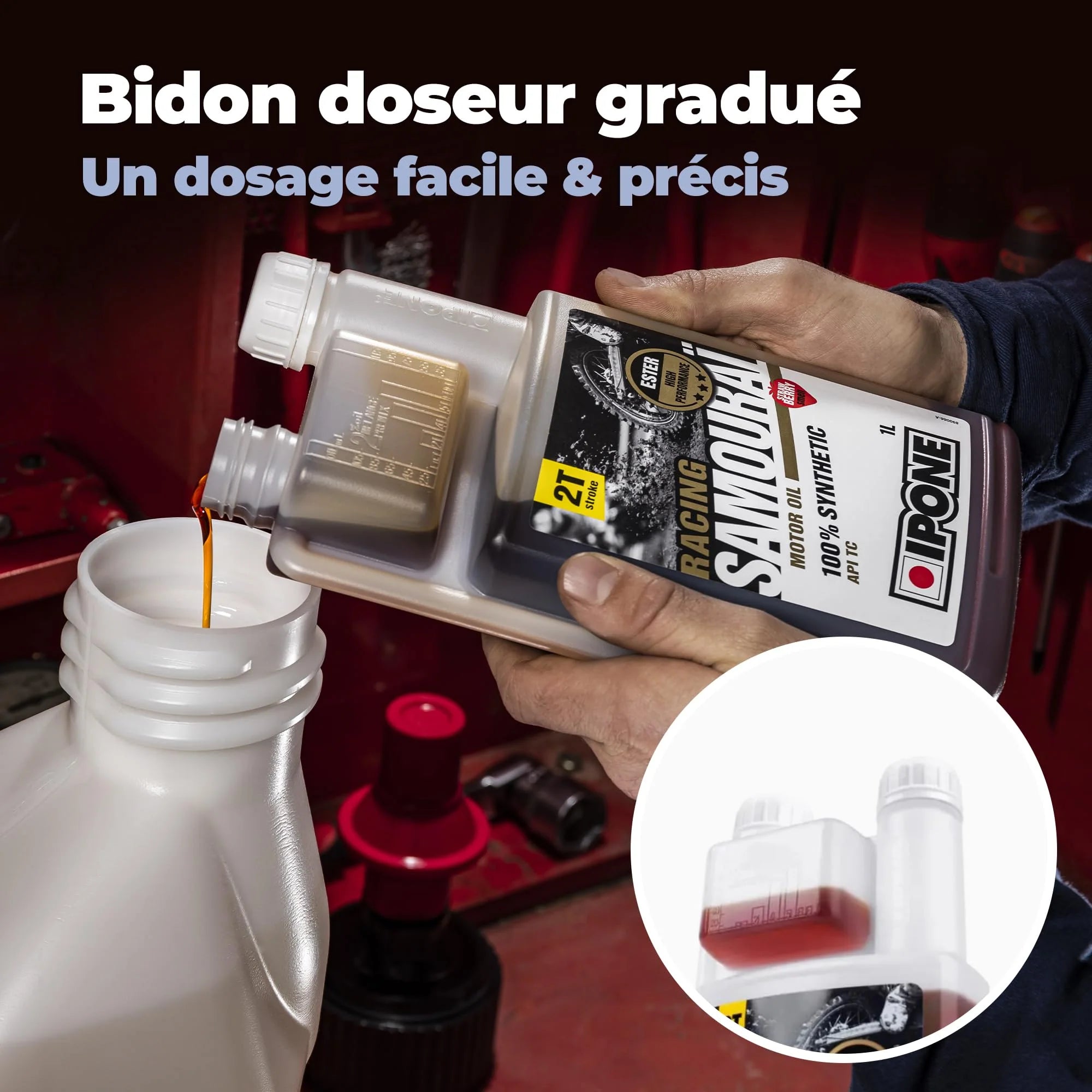 IPONE - Huile Moteur Moto 2 Temps Samouraï Racing - 100 % Synthétique avec Esters - Très Haute Performance – Compatible Mélange, Graissage Séparé, Systèmes d'injection - Bidon 5L dont 1L Offert