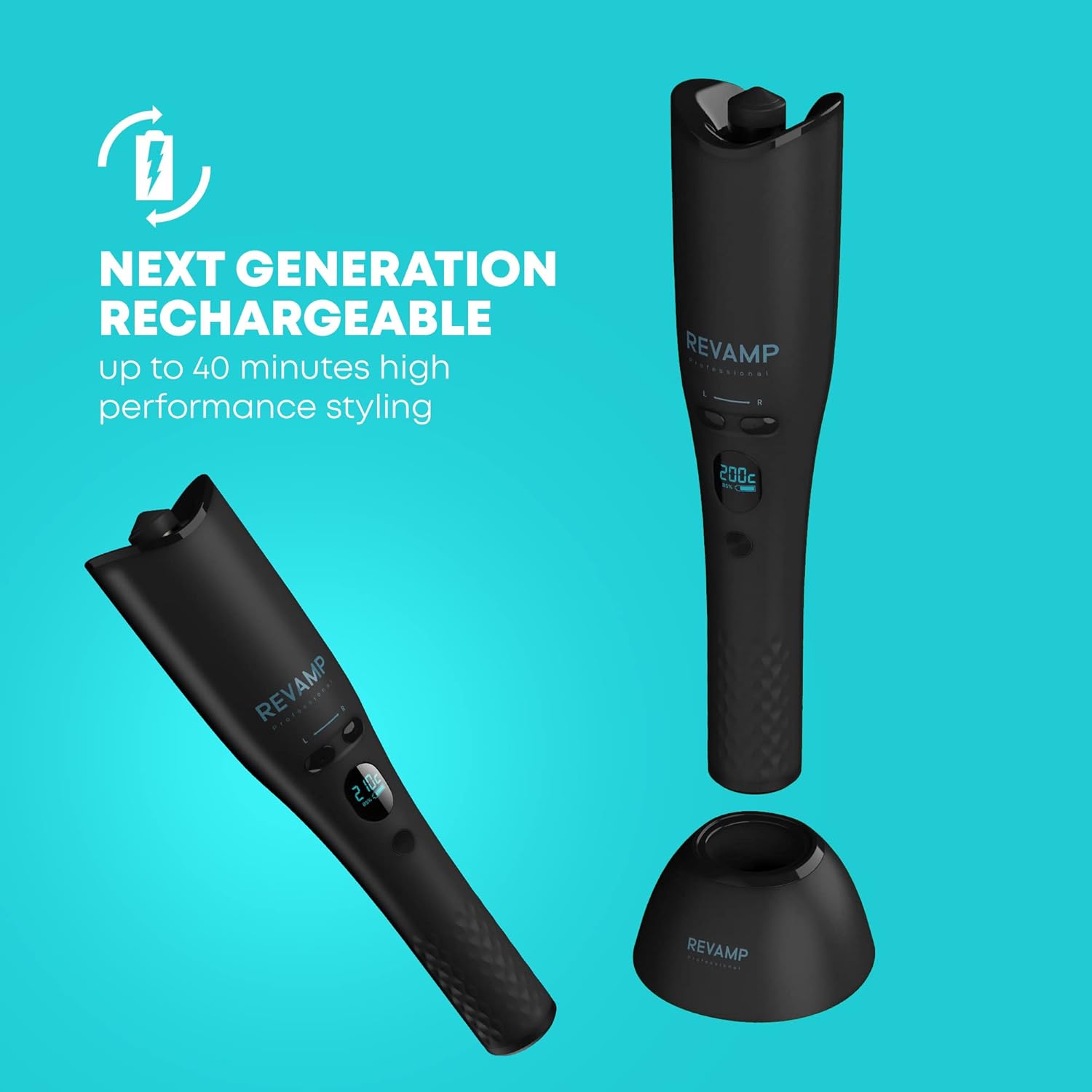 Revamp Friseur Rotatif Automatique iGen Progloss Sans Fil Hollywood Curl - Friseurs Automatiques Effet Ondulé, Cheveux Bouclés Soyeux, Fer à Friser à Options Chauffage Variables