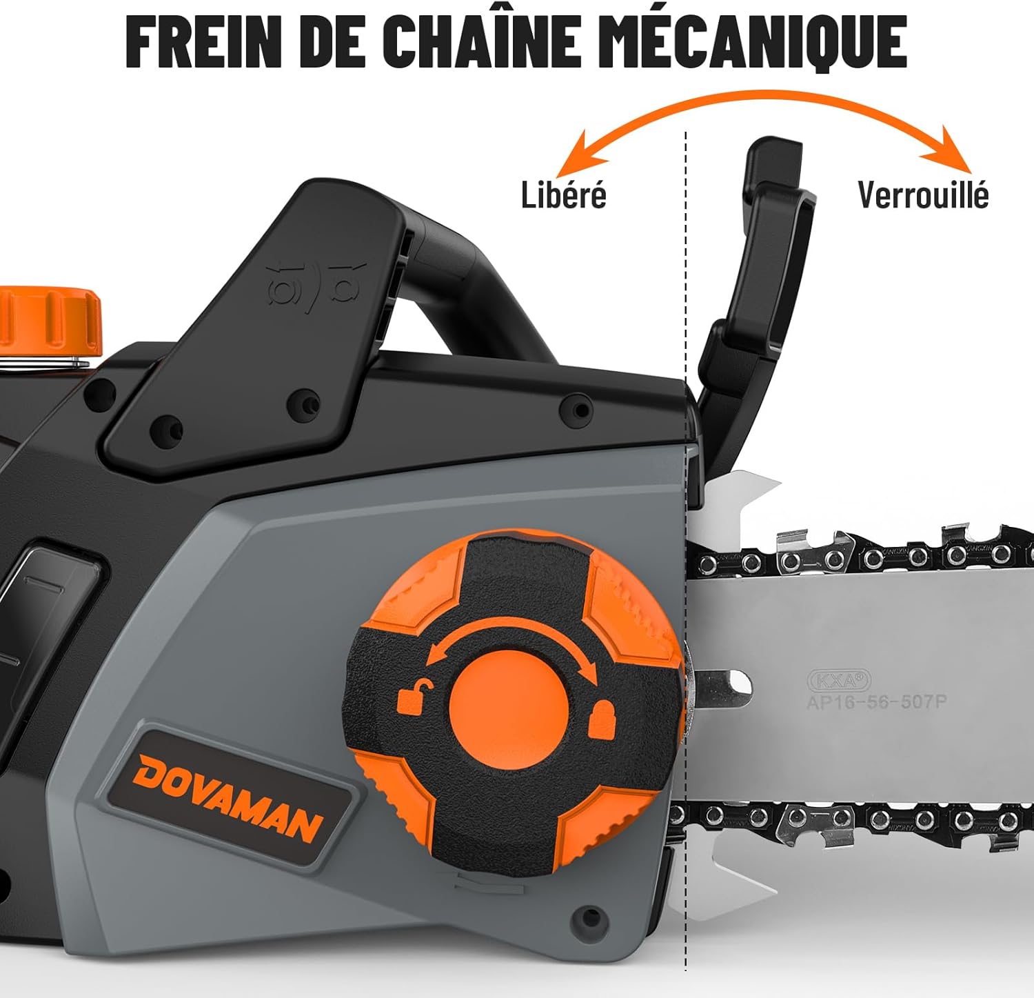 DOVAMAN Trononneuse lectrique 2400W, avec Système de Tension Automatique SDS, 40cm Guide et Chane Oregon, 15m/s Vitesse de Chane, Lubrification Automatique, Frein Mécanique, 2 Chanes - DCS01A