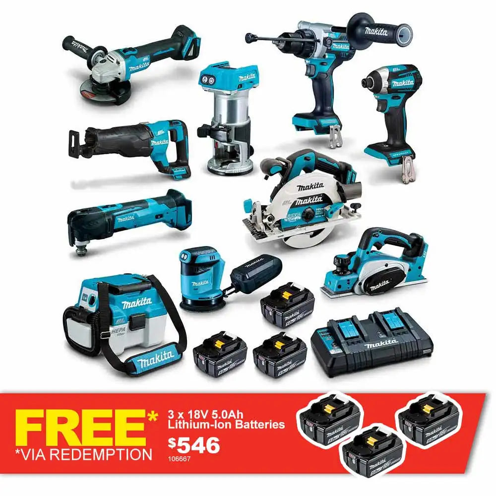 KIT COMBO MAKITA 18 V SANS BALAIS 10 PIÈCES 3 X 5,0 AH DLX1030PT 