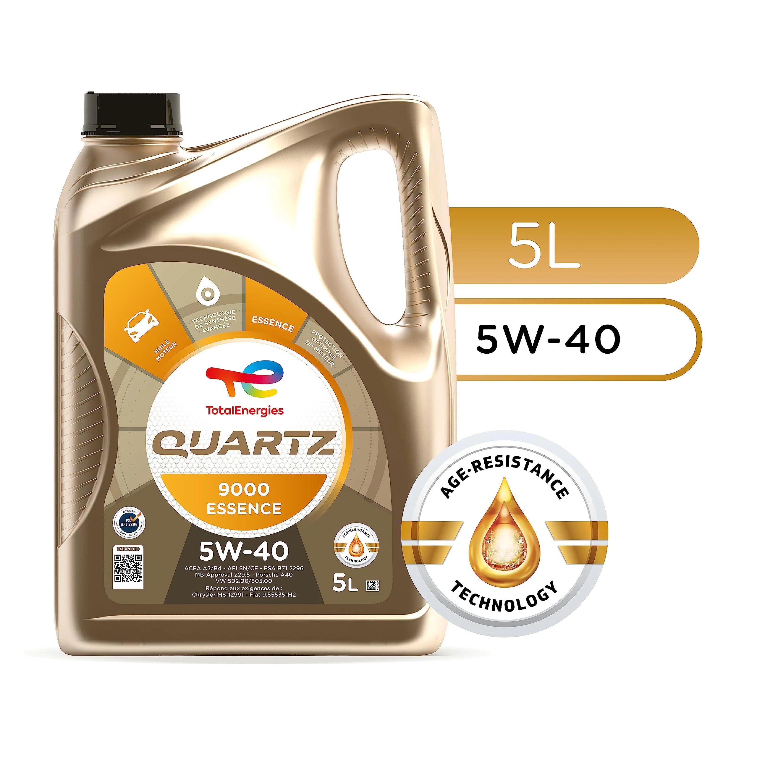 TotalEnergies Quartz 9000 essence 5W-40, Huile moteur, 5 litres