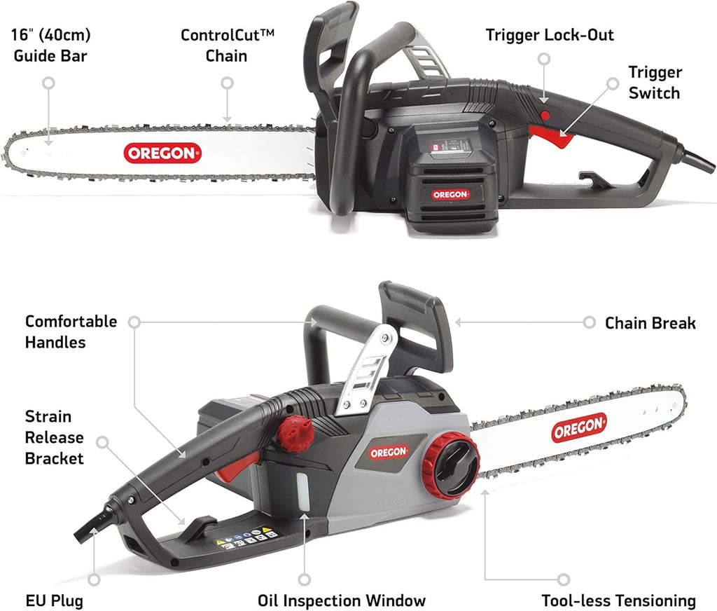 OREGON CS1400 - Trononneuse lectrique 2400W Puissante avec Guide-Chane de 40 cm, Moteur 230V, Technologie ControlCut, Trononneuse Filaire Silencieuse & Légère, Garantie 3 ans