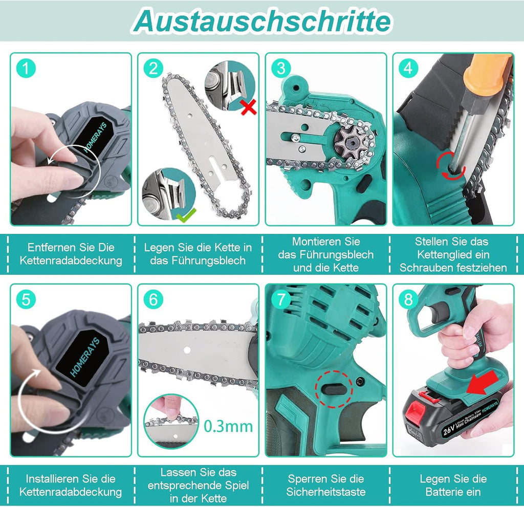 Mini Trononneuse a Batterie 4000mAh, 8 &amp; 6 Pouces Lubrificateur Automatique et électrique Trononneuse 2 * 2000mAh brushless Elagueur, Pour La Coupe Du Bois, Branches, L'élagage, La Cour, Jardin