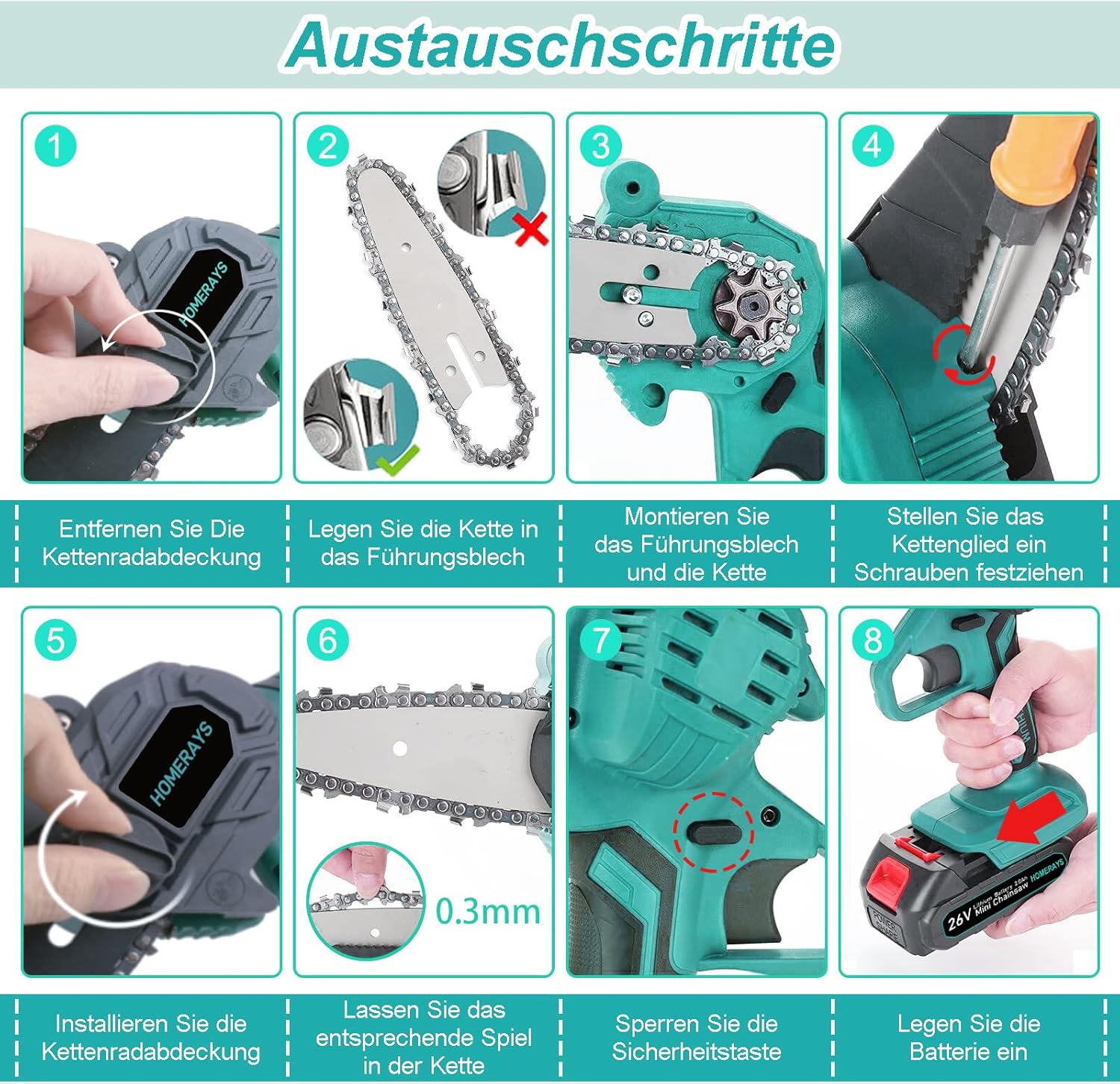 Mini Trononneuse a Batterie 4000mAh, 8 &amp; 6 Pouces Lubrificateur Automatique et électrique Trononneuse 2 * 2000mAh brushless Elagueur, Pour La Coupe Du Bois, Branches, L'élagage, La Cour, Jardin