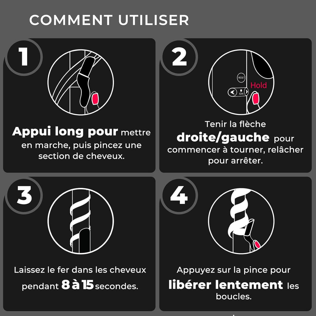 Fer à Boucler Automatique TYMO ROTA, Fer à Friser ionique rotatif de 1 1/4 pouce pour cheveux longs, avec un très grand cylindre nanotitane 5 températures réglables pour une mise plis professionnelle.
