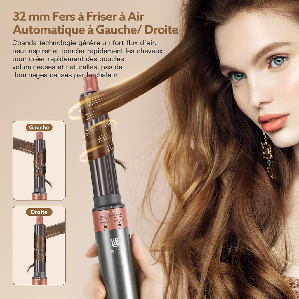 [5 in 1]webeauty Air Styler, 110000 TR/MIN, 20M/S Seche Cheveux 200 Million Ion Négatif Brosse Soufflante, Brosse Chauffante Brushing Volume, Brosse Ronde Chauffante, Air Fer a Boucler Automatique