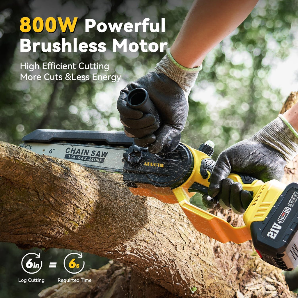 APROTII Mini Trononneuse à Batterie 8000mAh, 900W Brushless Scie à Batterie pour l'lagage, Tension de Chane Sans Outils, Trononneuse lectrique à Batterie pour la Coupe du Bois et Jardinage