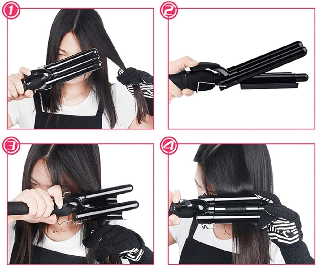 KKMNDE Baguettes à friser Les Cheveux, Fer à friser à Trois tuyaux, Fer à friser à Trois barils, Outil de Coiffure électrique à Grande Vague