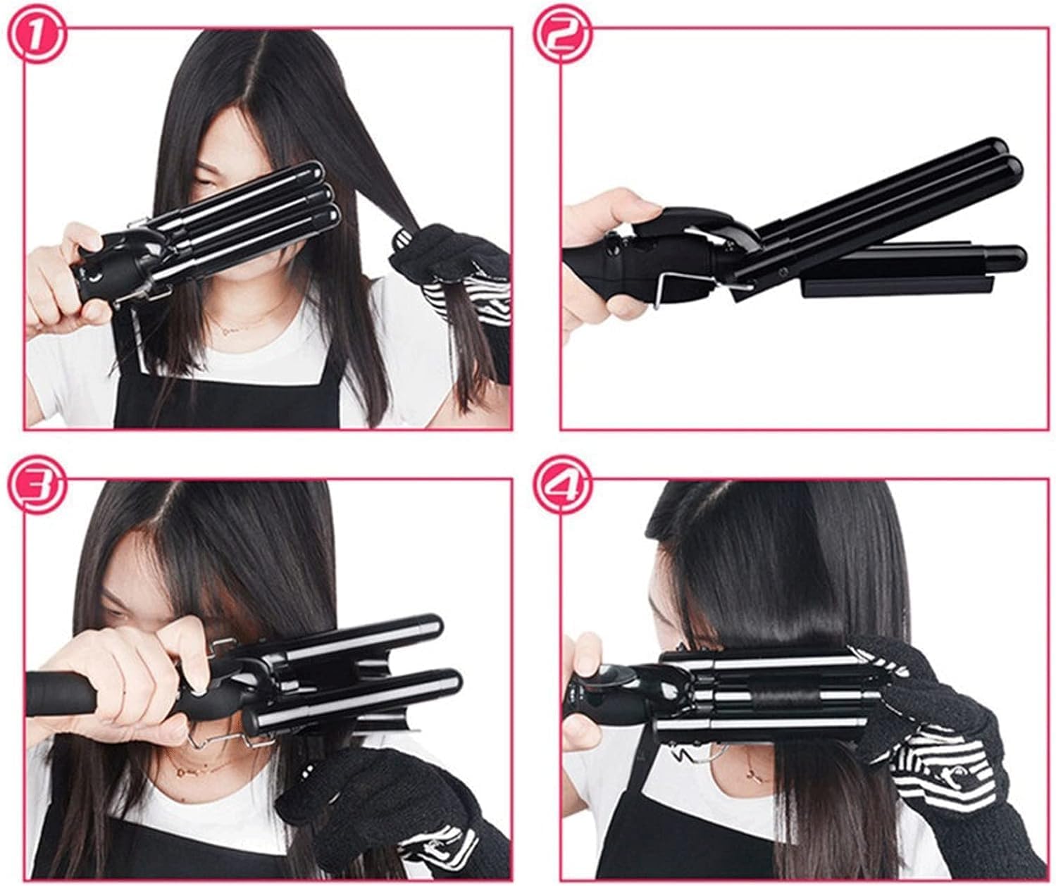 KKMNDE Baguettes à friser Les Cheveux, Fer à friser à Trois tuyaux, Fer à friser à Trois barils, Outil de Coiffure électrique à Grande Vague