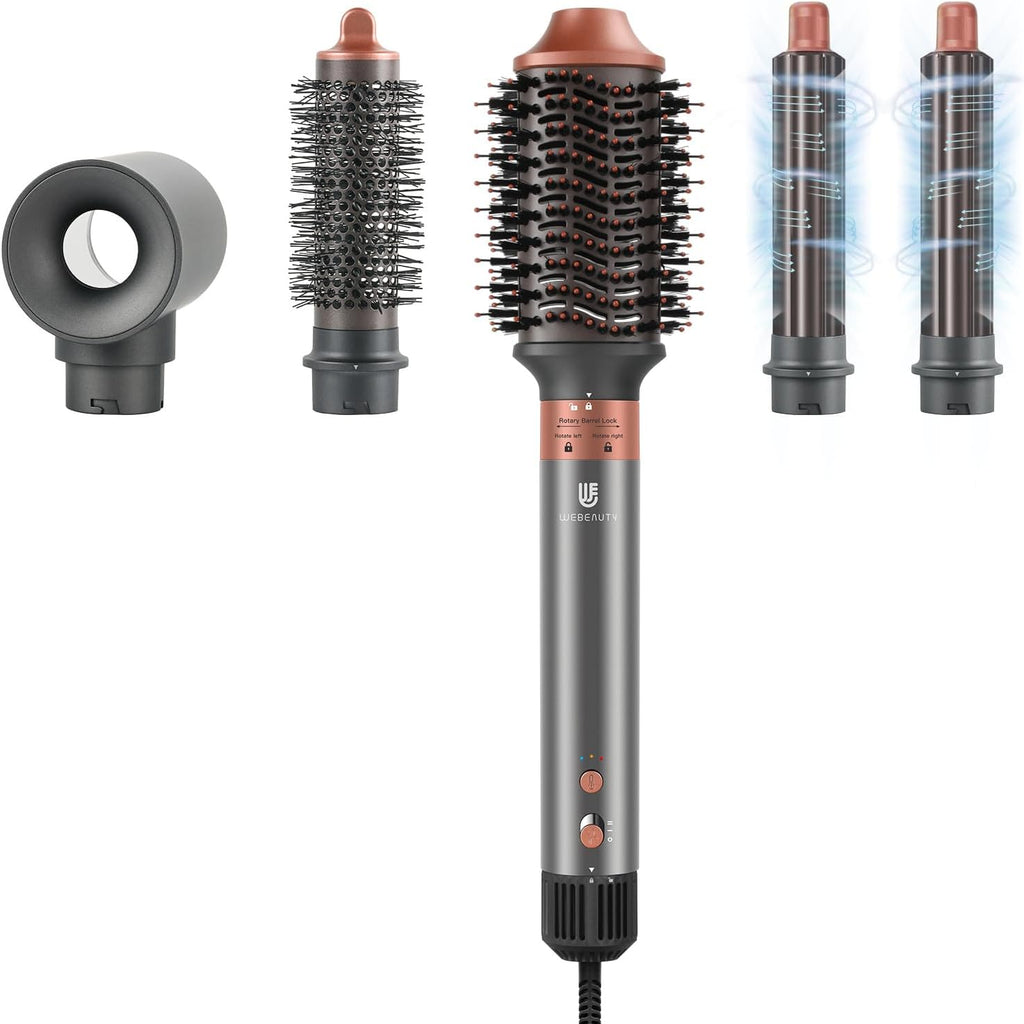 [5 in 1]webeauty Air Styler, 110000 TR/MIN, 20M/S Seche Cheveux 200 Million Ion Négatif Brosse Soufflante, Brosse Chauffante Brushing Volume, Brosse Ronde Chauffante, Air Fer a Boucler Automatique