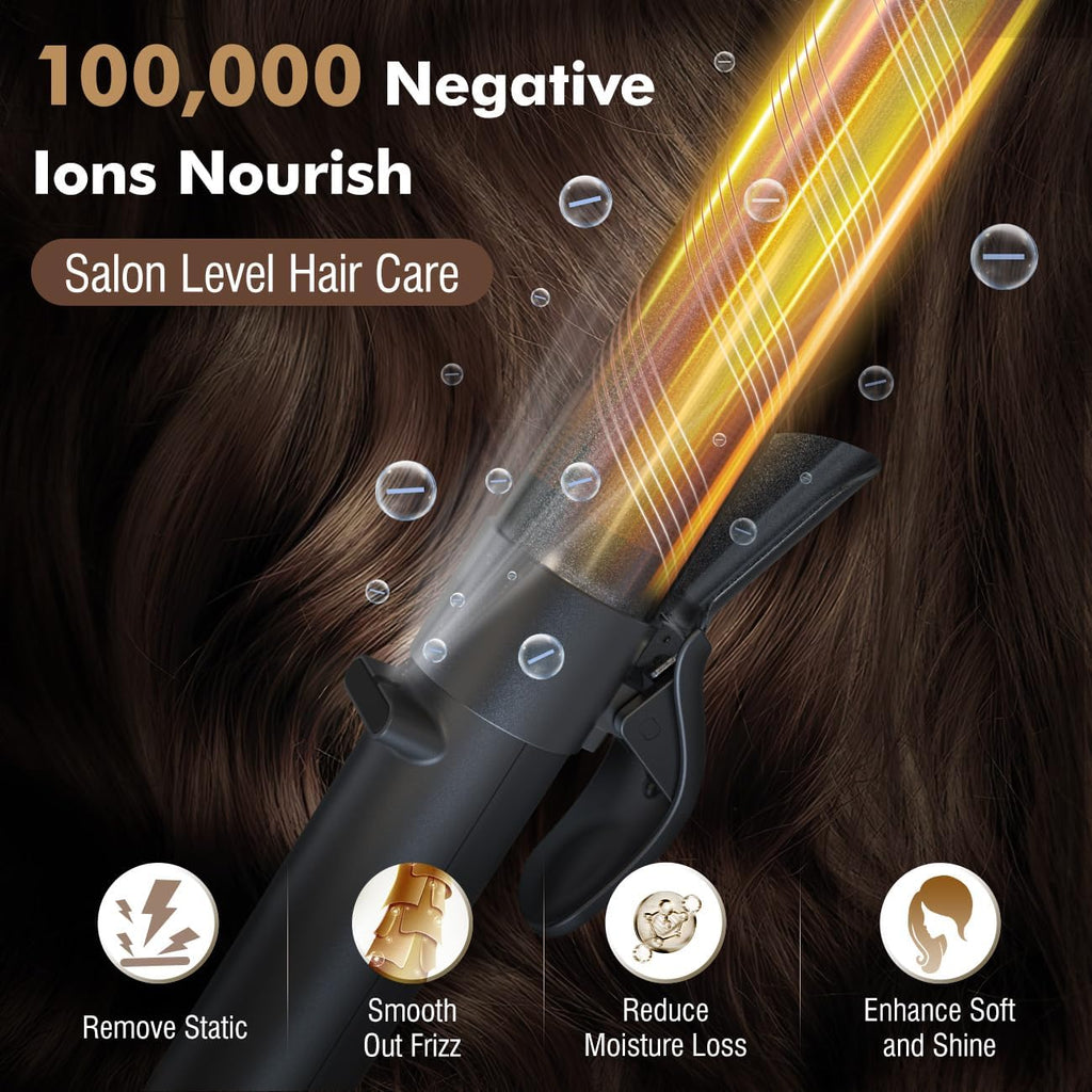 Luxspire Boucleur a Cheveux Automatique, 32mm Fer à Boucler Rotation à 360° Boucleur Automatique Revêtement en Nano Titane 120-230 TempératuresRéglable Fer à Friser pour Cheveux Longs et Moyens, Noir