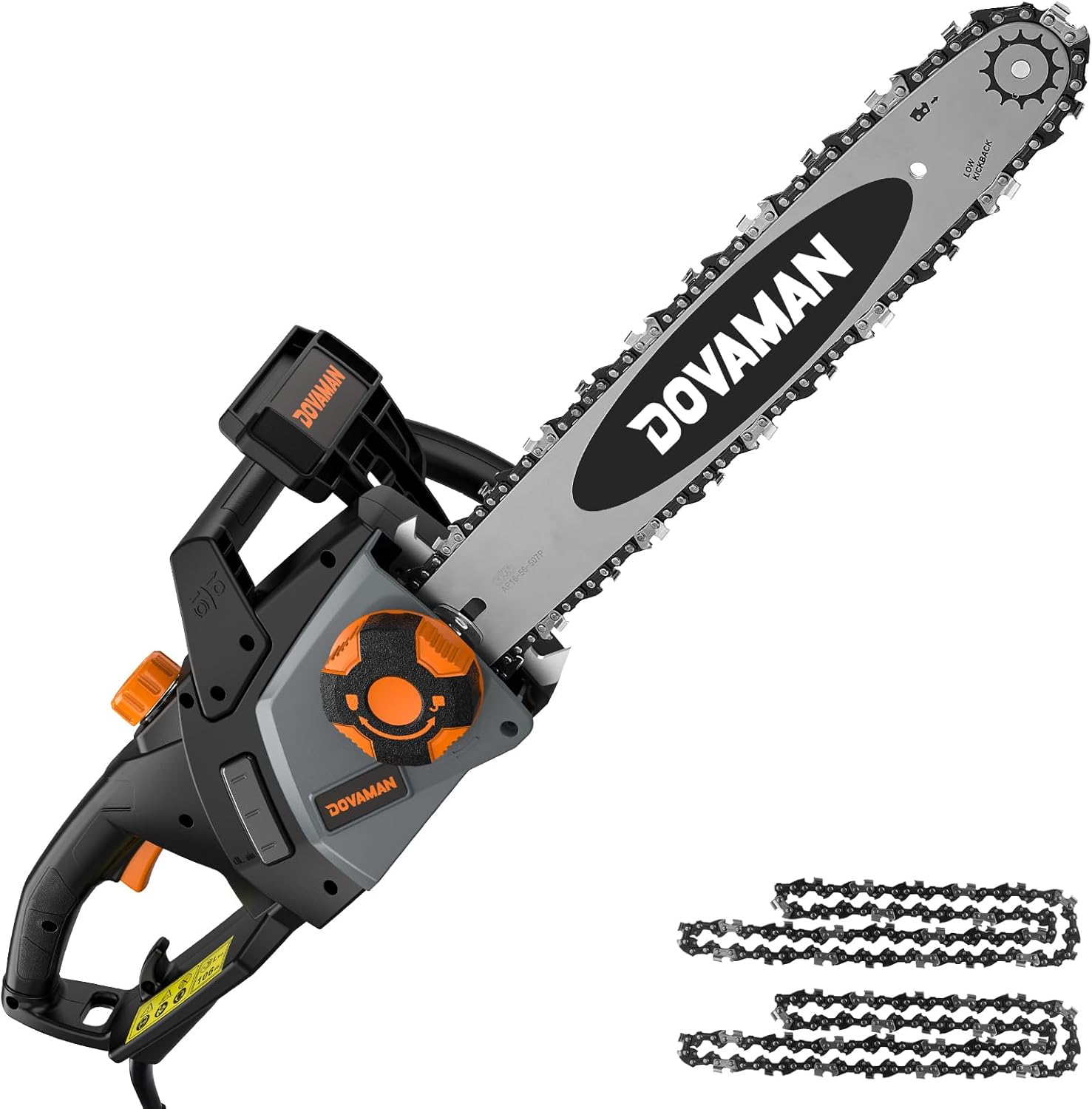 DOVAMAN Trononneuse lectrique 2400W, avec Système de Tension Automatique SDS, 40cm Guide et Chane Oregon, 15m/s Vitesse de Chane, Lubrification Automatique, Frein Mécanique, 2 Chanes - DCS01A