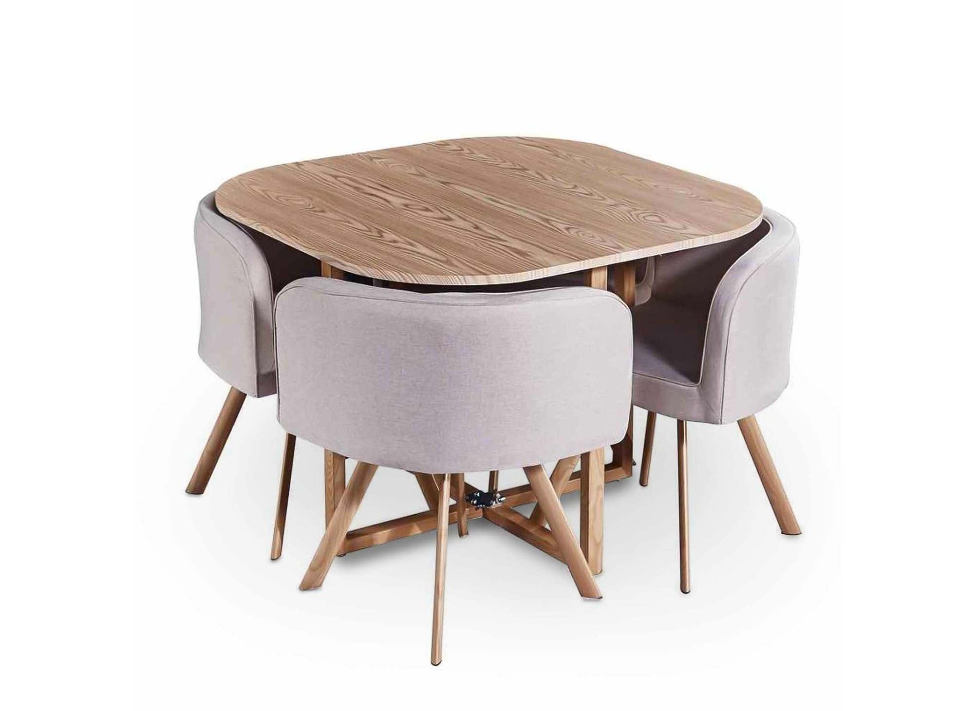 FLEN Ensemble table + 4 chaises encastrables beige FLEN