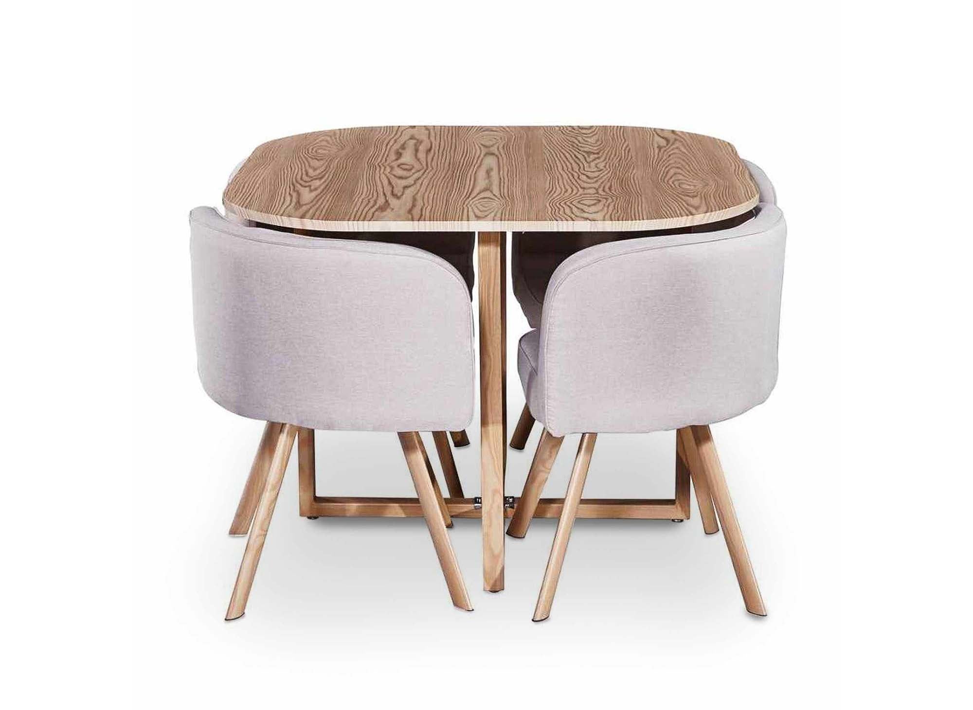 FLEN Ensemble table + 4 chaises encastrables beige FLEN