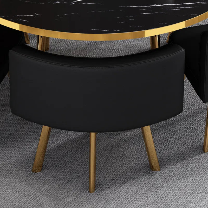 Table à manger ronde effet marbre noir et chaises encastrable PopUp XL