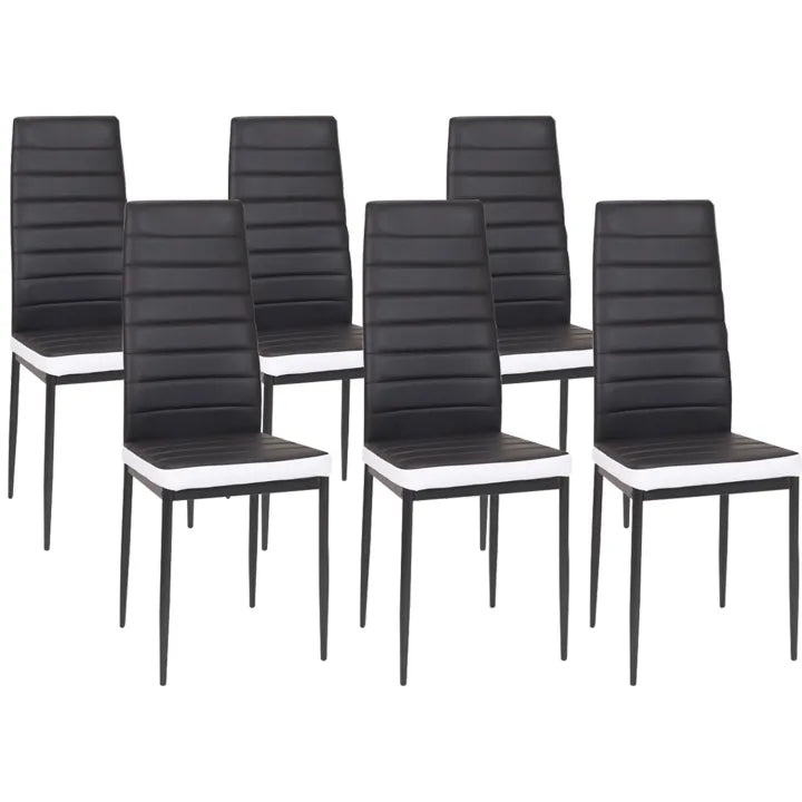 Table à manger blanche et noire 140 cm et 6 chaises noires liseré blanc