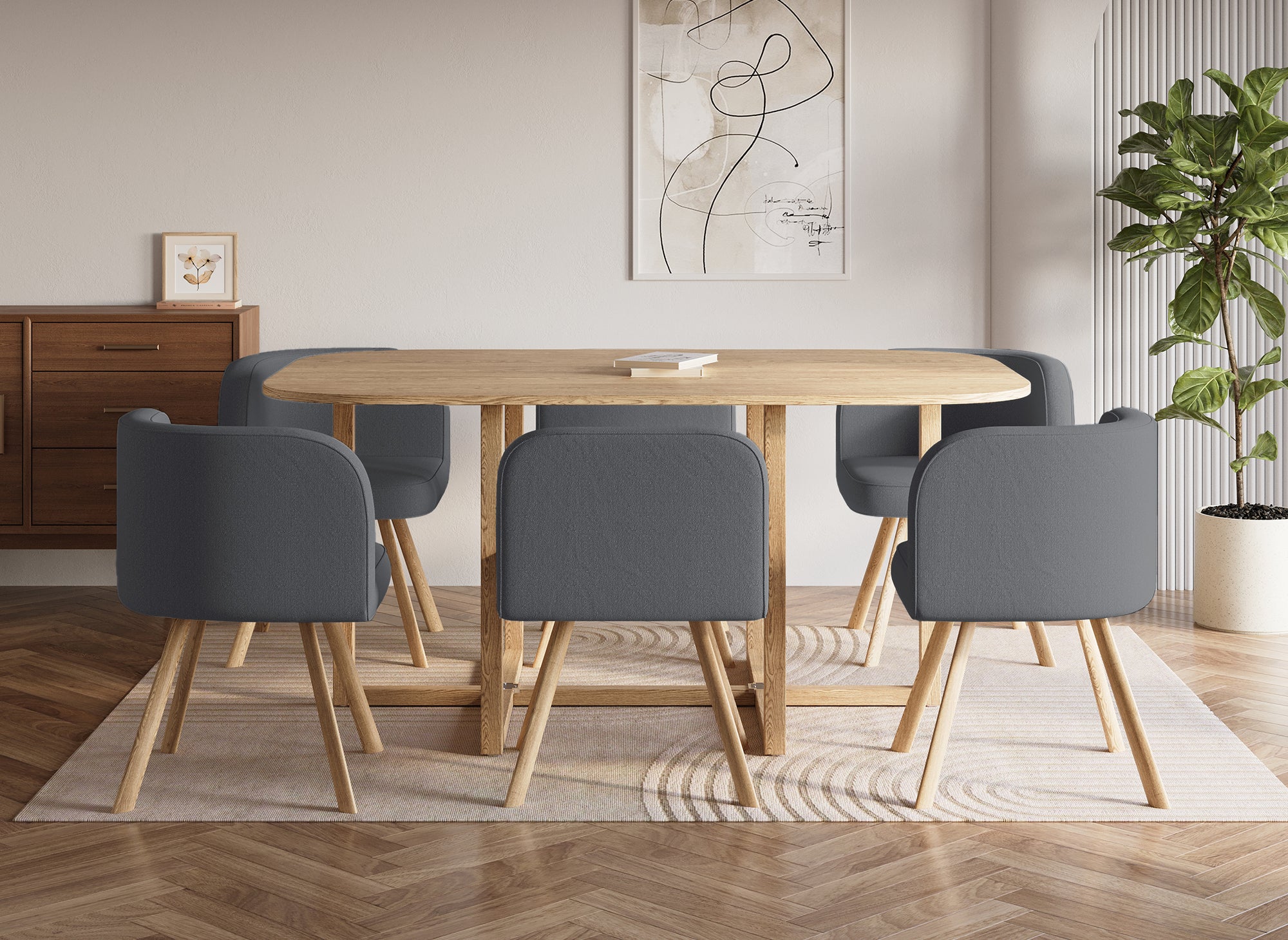 FLEN XL Ensemble table + 6 chaises encastrables gris FLEN XL