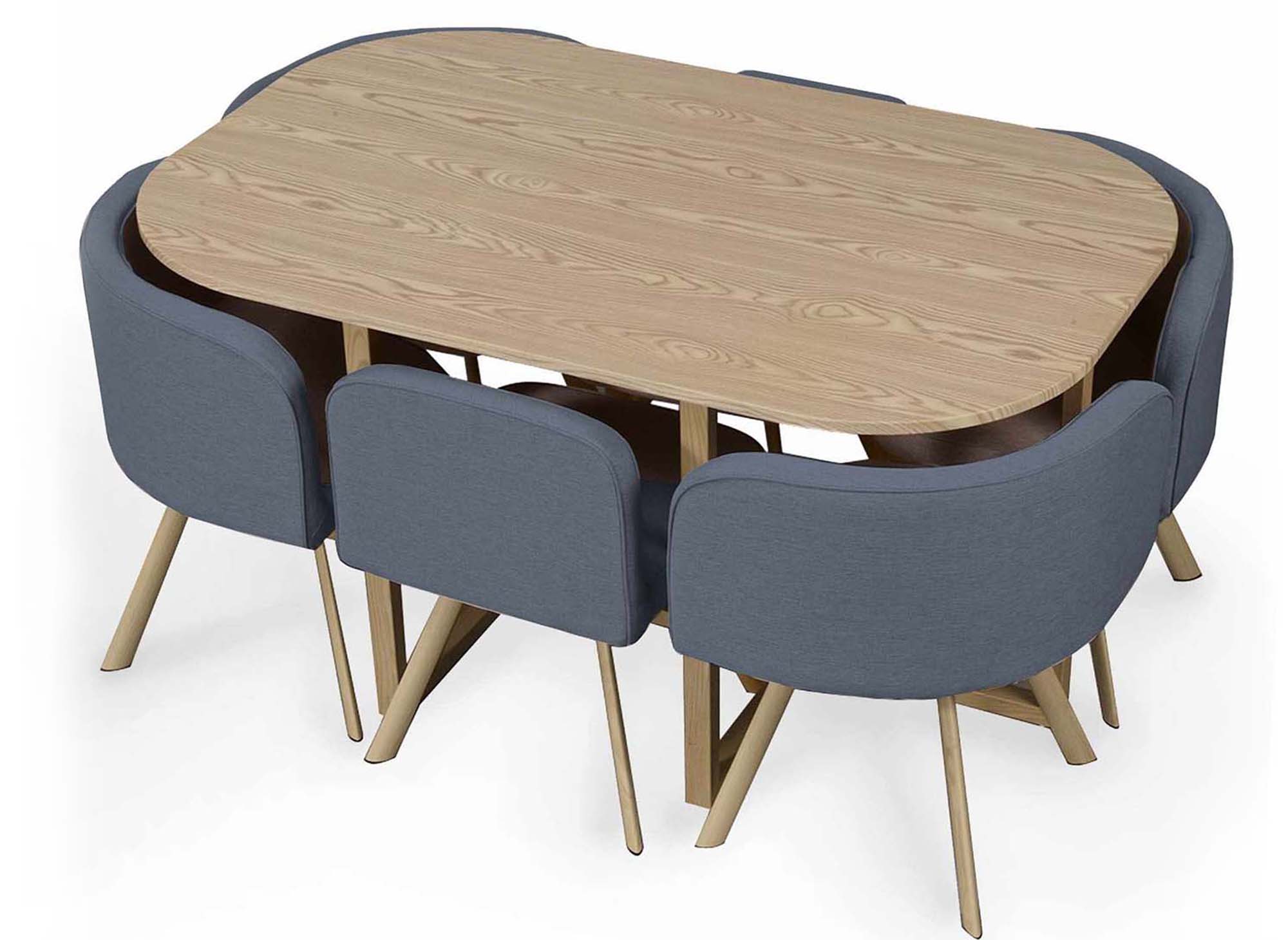 FLEN XL Ensemble table + 6 chaises encastrables gris FLEN XL